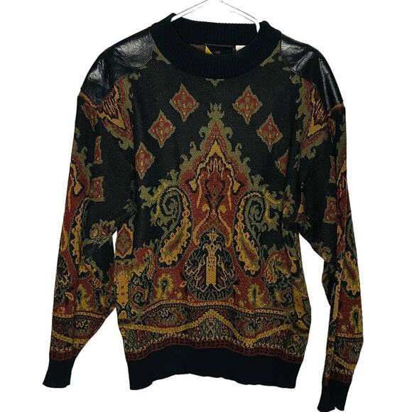 Vintage International Index Acrylic Black & Gold Funky Pattern Sweater Size S - Picture 1 of 9